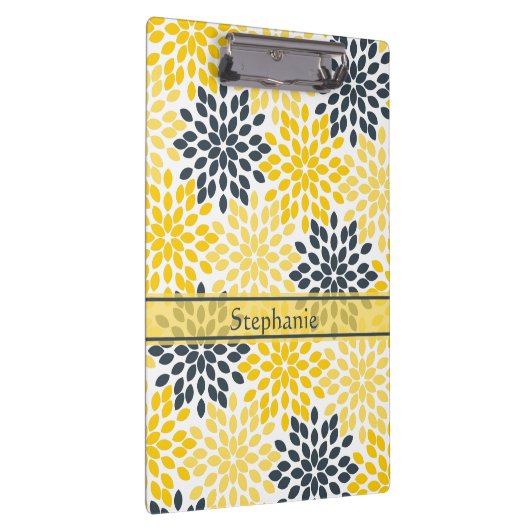 Gepersonaliseerd Geel, Grijze Kool Moderne Floral Klembord (Rechts)