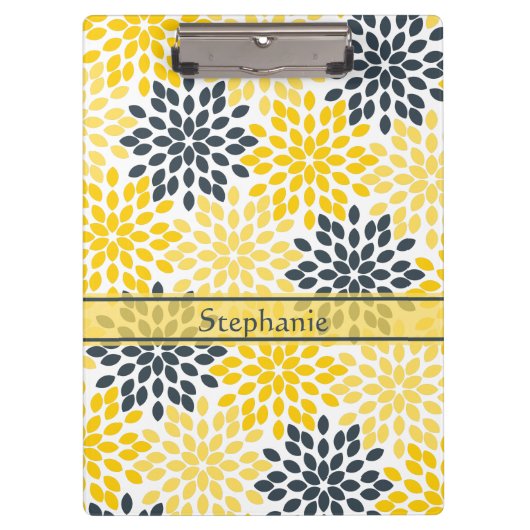 Gepersonaliseerd Geel, Grijze Kool Moderne Floral Klembord (Voorkant)