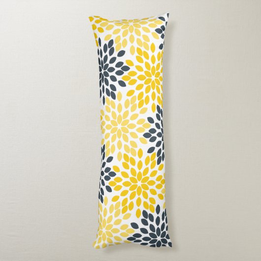 Gepersonaliseerd Geel, Grijze Kool Moderne Floral Lichaamskussen (Achterkant (Verticaal))