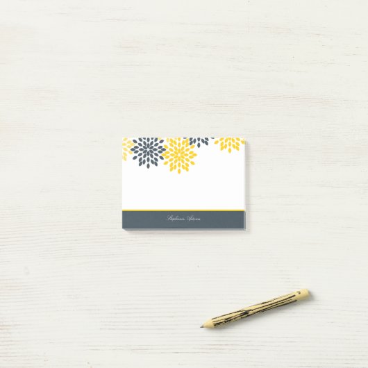 Gepersonaliseerd Geel, Grijze Kool Moderne Floral Post-it® Notes (Op bureau)