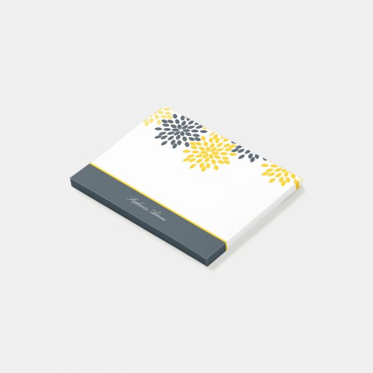 Gepersonaliseerd Geel, Grijze Kool Moderne Floral Post-it® Notes (Schuin)
