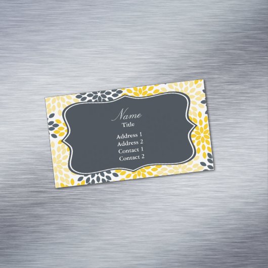 Gepersonaliseerd Geel, Grijze Kool Moderne Floral Visitekaartje Magneet (Voorbeeld)