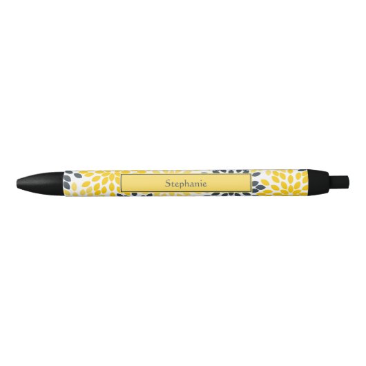 Gepersonaliseerd Geel, Grijze Kool Moderne Floral Zwarte Inkt Pen (Voorkant)
