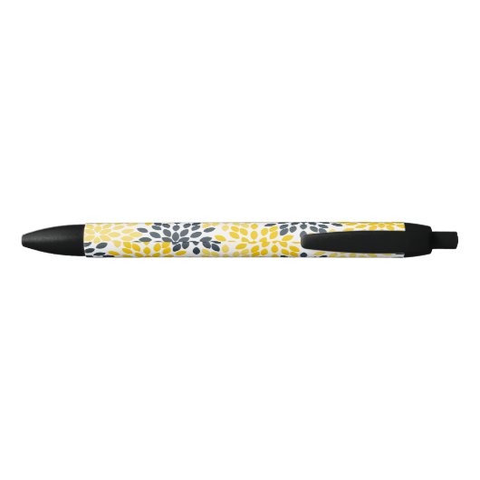Gepersonaliseerd Geel, Grijze Kool Moderne Floral Zwarte Inkt Pen (Achterkant)