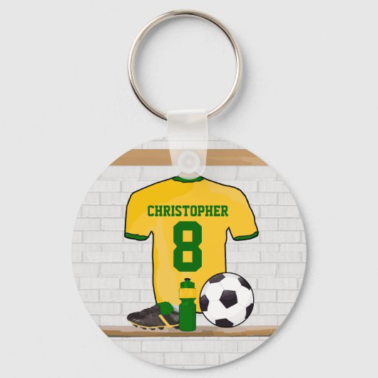 Gepersonaliseerd Geel Groen Football Soccer Jersey Sleutelhanger (Voorkant)