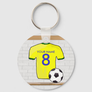 Gepersonaliseerd Geel Groen Football Soccer Jersey Sleutelhanger