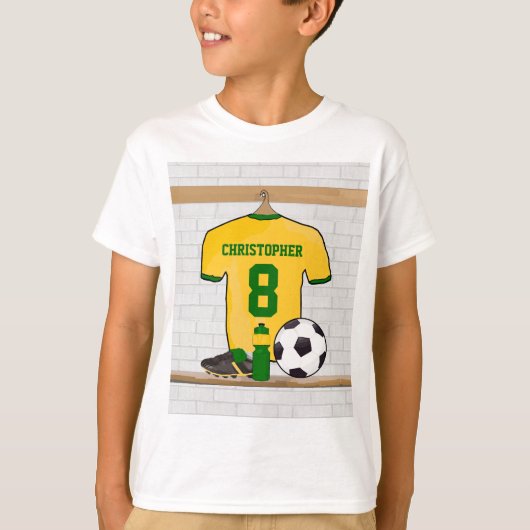 Gepersonaliseerd Geel Groen Football Soccer Jersey T-shirt (Voorkant)