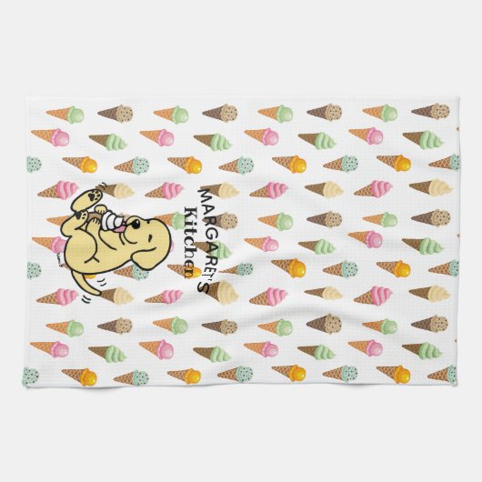 Gepersonaliseerd geel lab dat ijskap schuurt theedoek (Horizontaal)