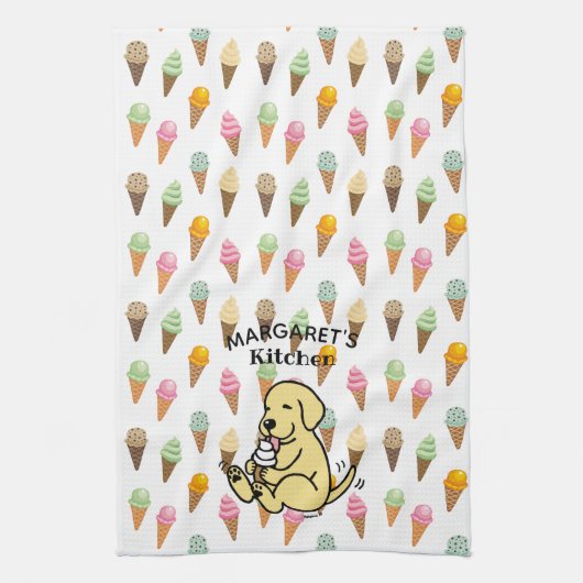 Gepersonaliseerd geel lab dat ijskap schuurt theedoek (Verticaal)