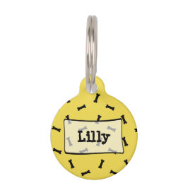 Gepersonaliseerd geel Label van de Dog Bone Cute D Huisdierpenning