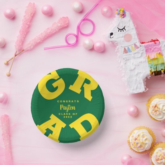 Gepersonaliseerd geel op groen Afstuderen Papieren Kommen (Feest)
