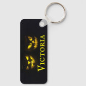 Gepersonaliseerd geel op zwarte, crème pompoen gez sleutelhanger (Achterkant)