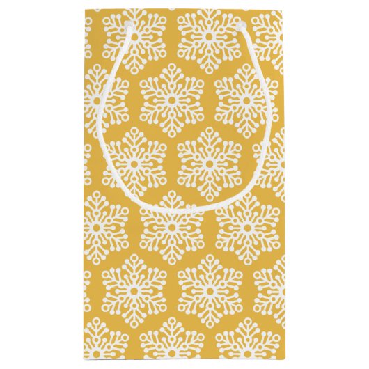 Gepersonaliseerd geel sneeuwvlokpatroon met gele k klein cadeauzakje (Achterkant)