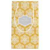 Gepersonaliseerd geel sneeuwvlokpatroon met gele k klein cadeauzakje (Voorkant)