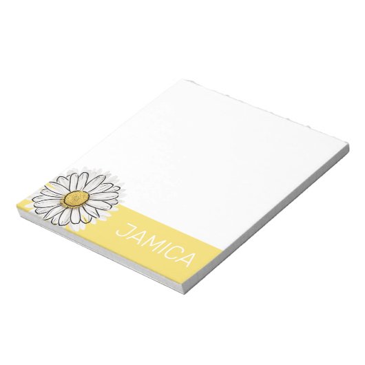 Gepersonaliseerd geel & wit Daisy Notitieblok (Linkerzijde)