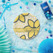 Gepersonaliseerd Geel, Wit, Kool Moderne Floral Papieren Bordje (Feest)