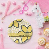 Gepersonaliseerd Geel, Wit, Kool Moderne Floral Papieren Bordje (Feest)