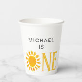 Gepersonaliseerd Geel Zon Eerste Verjaardagsfeest Papieren Bekers (Achterkant)