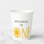 Gepersonaliseerd Geel Zon Eerste Verjaardagsfeest Papieren Bekers (Voorkant)