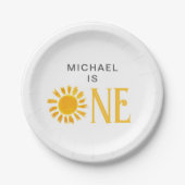 Gepersonaliseerd Geel Zon Eerste Verjaardagsfeest Papieren Bordje (Voorkant)