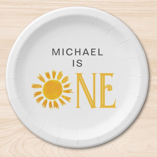 Gepersonaliseerd Geel Zon Eerste Verjaardagsfeest Papieren Bordje