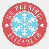 Gepersonaliseerd Geen gluren Rode Kerstcadeau Ronde Sticker (Voorkant)