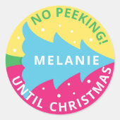 Gepersonaliseerd Geen Peeking Bright Neon Kerstboo Ronde Sticker (Voorkant)