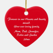 Gepersonaliseerd geheugen voor Kerstmis Keramisch Ornament (Achterkant)