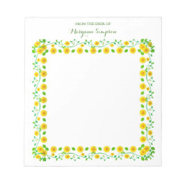 Gepersonaliseerd  gele bloemen van het bureau van notitieblok