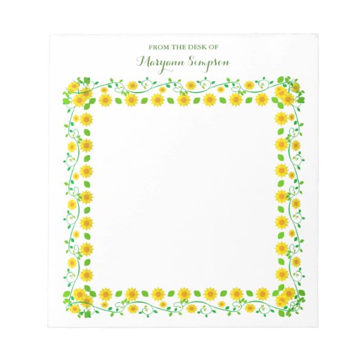 Gepersonaliseerd  gele bloemen van het bureau van notitieblok (Voorkant)