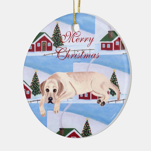 Gepersonaliseerd gele lab Puppy Kerstmis Keramisch Ornament (Links)