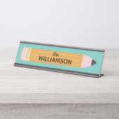 Gepersonaliseerd gele schrijfpotlood leraar bureau naambordje (Voorkant)