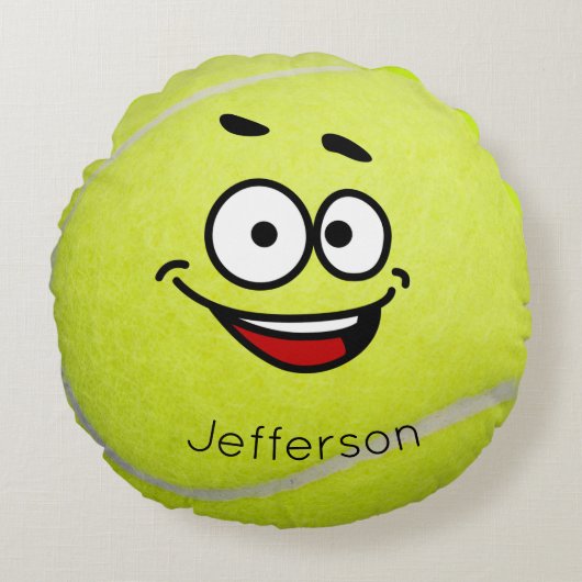Gepersonaliseerd gele tennis Ball grappig gezicht Rond Kussen (Voorkant)