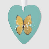 Gepersonaliseerd gele vlinderhart gevormd ornament (voorkant)