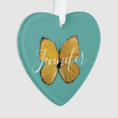 Gepersonaliseerd gele vlinderhart gevormd ornament (voorkant)