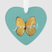 Gepersonaliseerd gele vlinderhart gevormd ornament (achterkant)