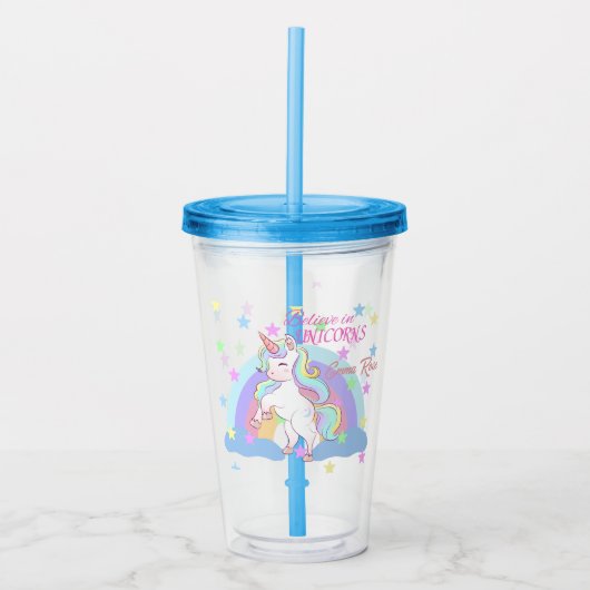 Gepersonaliseerd geloof in de naam van eenhoorns acryl drinkbeker (Voorkant)