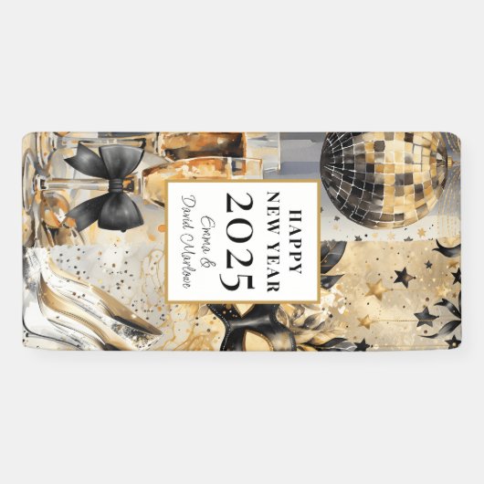 Gepersonaliseerd Gelukkig Nieuwjaar 2025 Spandoek (Horizontaal)