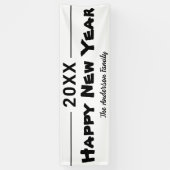 Gepersonaliseerd Gelukkig Nieuwjaar Modern Zwart-w Spandoek (Verticaal)