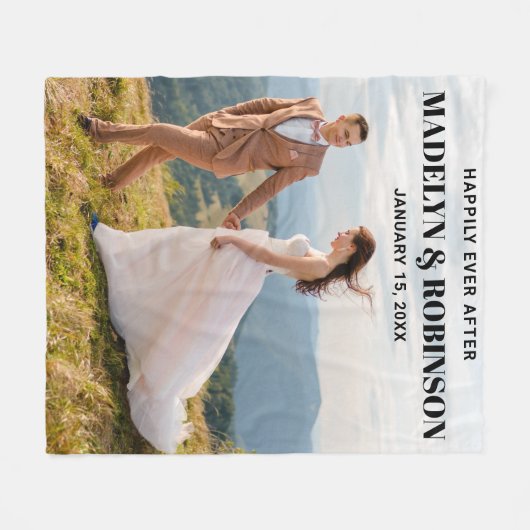 Gepersonaliseerd gelukkig ooit na foto bruiloft gr fleece deken (Voorkant (Horizontaal))