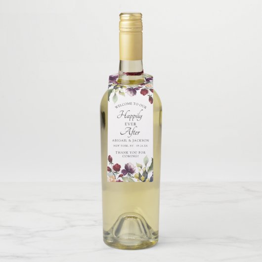 Gepersonaliseerd gelukkig ooit na wijn champagne flessenhanger (Op fles)