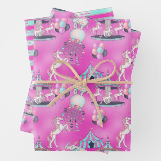 Gepersonaliseerd Gelukkig Verjaardagscircus Inpakpapier Vel (In situ)