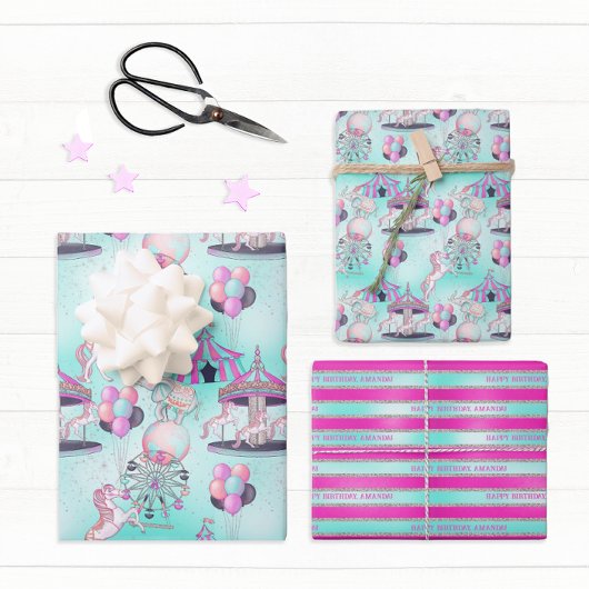 Gepersonaliseerd Gelukkig Verjaardagscircus Inpakpapier Vel