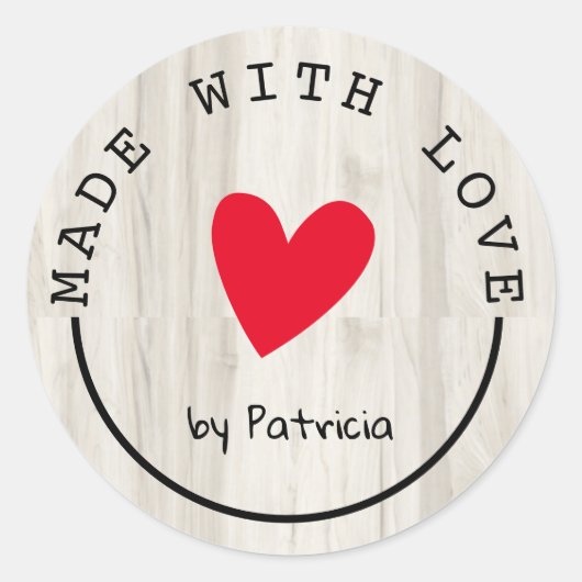 Gepersonaliseerd gemaakt met liefde rood hart lich ronde sticker (Voorkant)