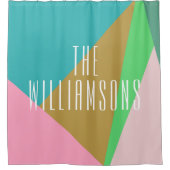 Gepersonaliseerd Geometrisch Kleurblok Roze Blauwg Douchegordijn (Voorkant)