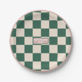 Gepersonaliseerd geruite roze & groen papieren bordje (Voorkant)