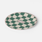 Gepersonaliseerd geruite roze & groen papieren bordje (Gekanteld)