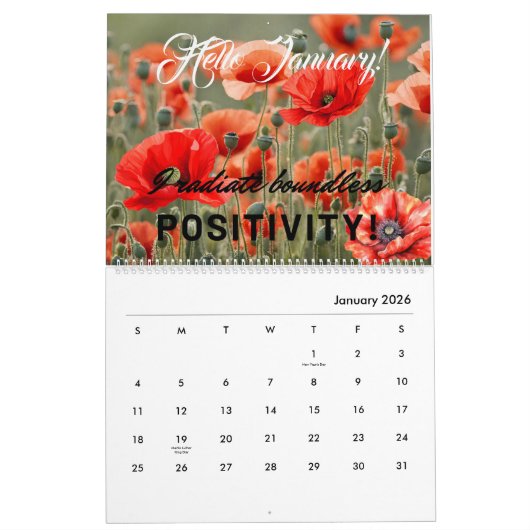 Gepersonaliseerd geschenk, 2 jaar bloemen papaver  kalender (Jan 2026)