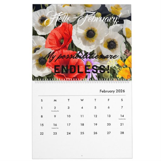 Gepersonaliseerd geschenk, 2 jaar bloemen papaver  kalender (Feb 2026)