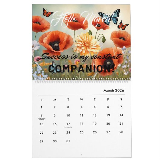 Gepersonaliseerd geschenk, 2 jaar bloemen papaver  kalender (Mar 2026)